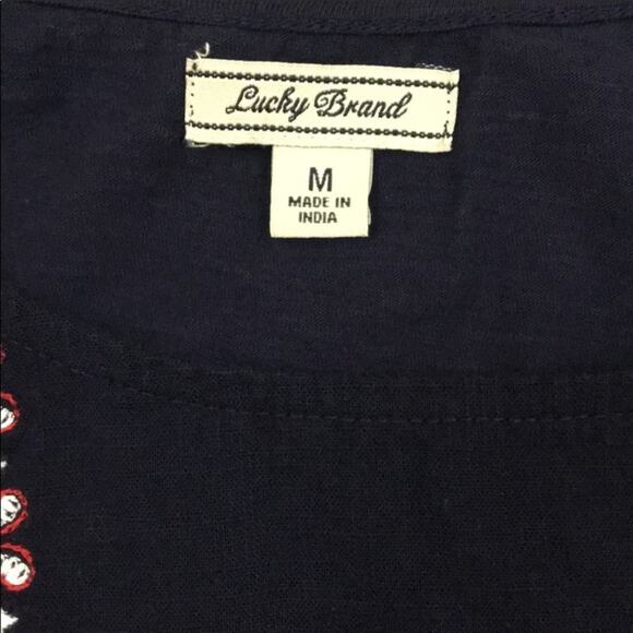 Lucky Brand Navy Embroidered Short Sleeve Boho Top - Picture 3 of 8